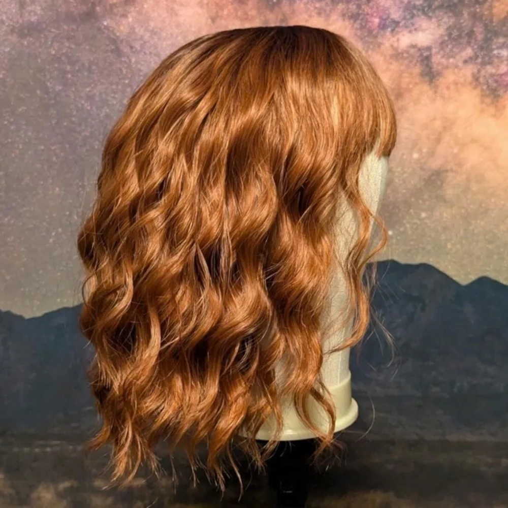 Auburn short wavy wig with bangs 14 inch - Picture 4 of 9